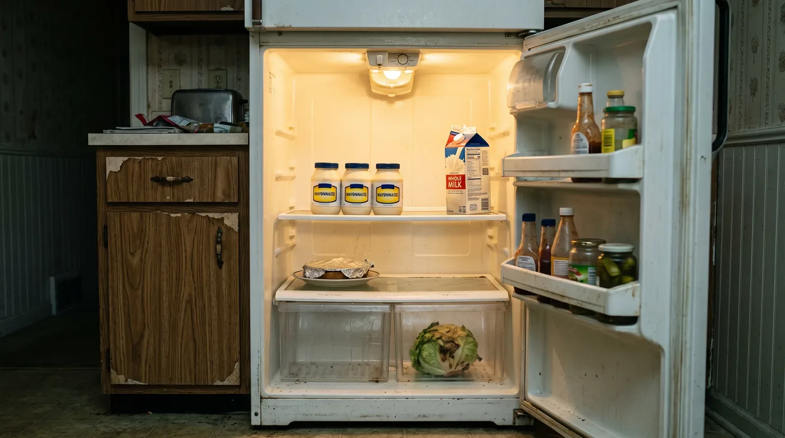 Sparse refrigerator with duplicate groceries, a sign an aging parent needs help at home